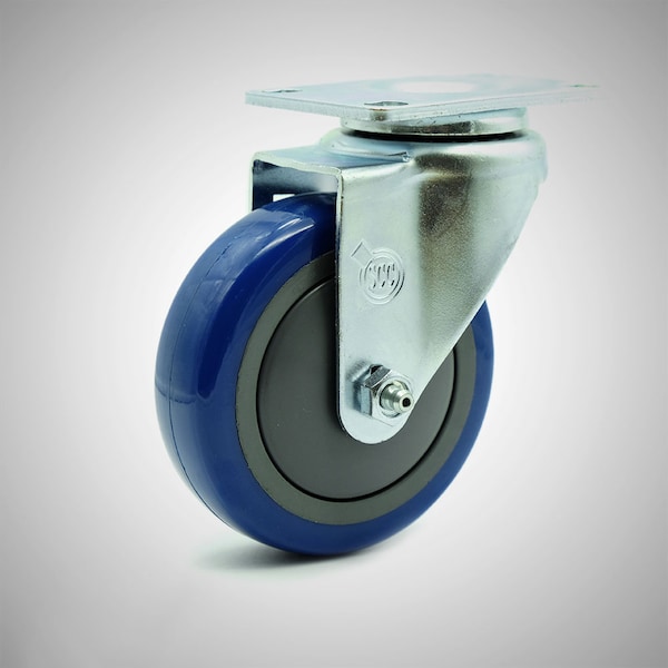 4 Inch SS Blue Polyurethane Wheel Swivel Top Plate Caster